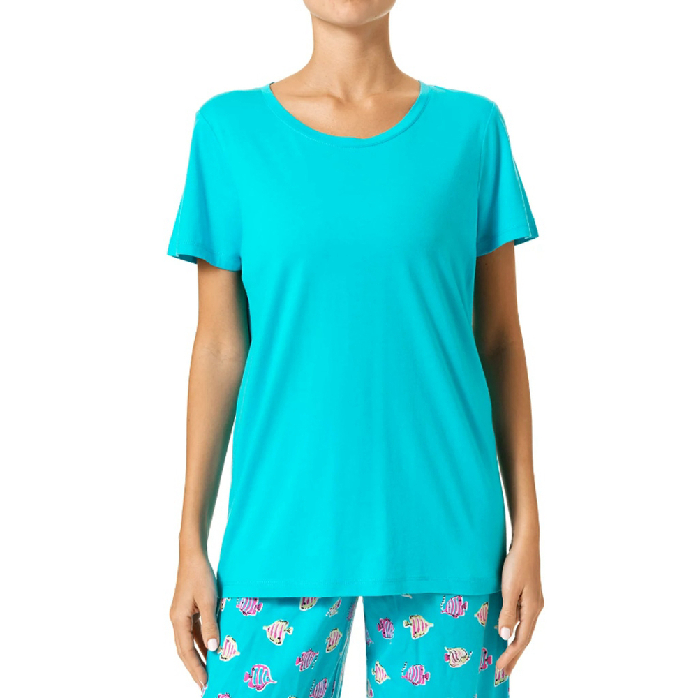 Hue Women's Small Teal Solid Scoop-Neck Short-Sleeve Sleep Tee / Pajama Top NWT